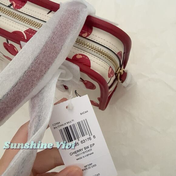 NWT Coach Swing Zip Shoulder Bag W/Cherry Print Leather/Brass/Chalk Multi CZ494 - Picture 8 of 9